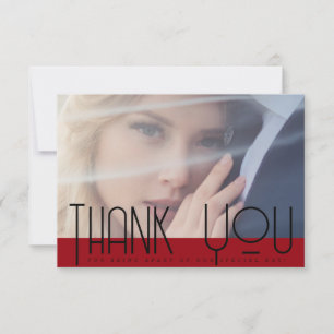 Simple Crimson Red Black Typography Photo Wedding Thank You Card