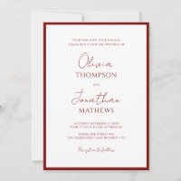 Simple Crimson Red Border Script Photo Wedding