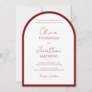 Simple Crimson Red Border Script Wedding Arch Invitation