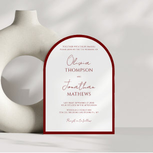 Simple Crimson Red Border Script Wedding Arch Invitation