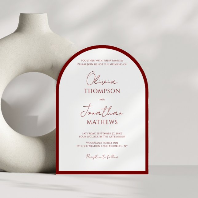 Simple Crimson Red Border Script Wedding Arch Invitation (Creator Uploaded)