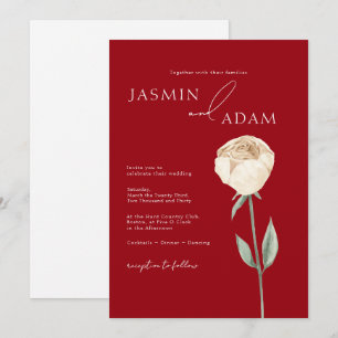 Simple Crimson Red Rose Gold Floral Wedding Invitation