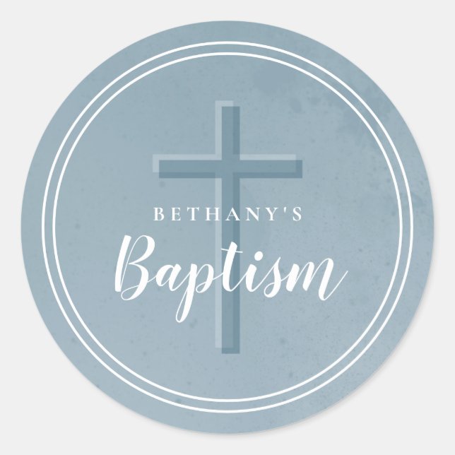 Simple cross baptism favour or envelope classic ro classic round sticker (Front)