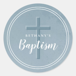 Simple cross baptism favour or envelope classic ro classic round sticker