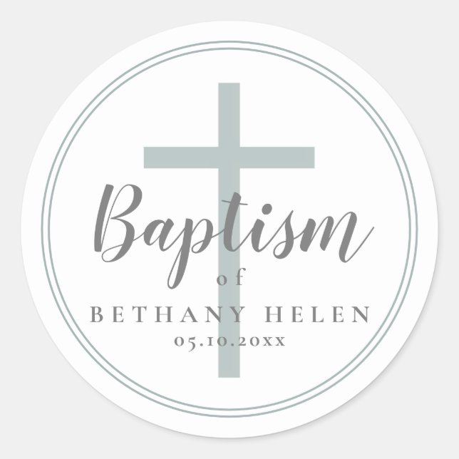 Simple cross baptism favour or envelope classic round sticker (Front)