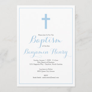 Simple Cross Blue Boy Baptism Invitation