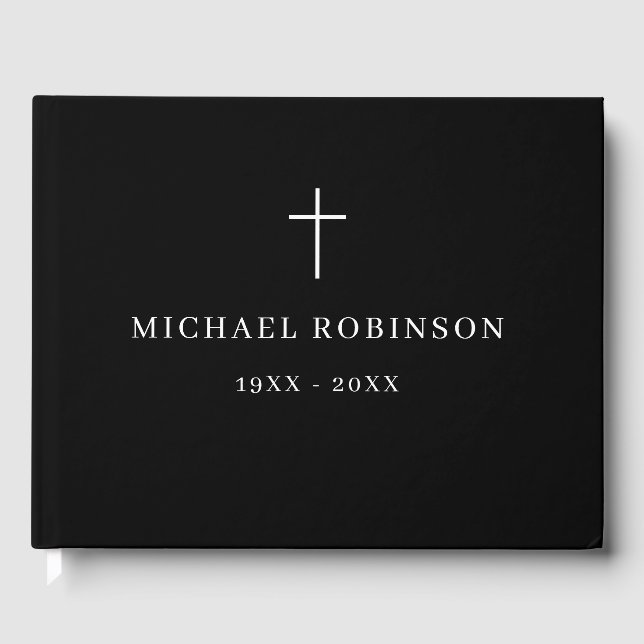 Simple Cross Celebration of Life Funeral Memorial  Guest Book (Front)