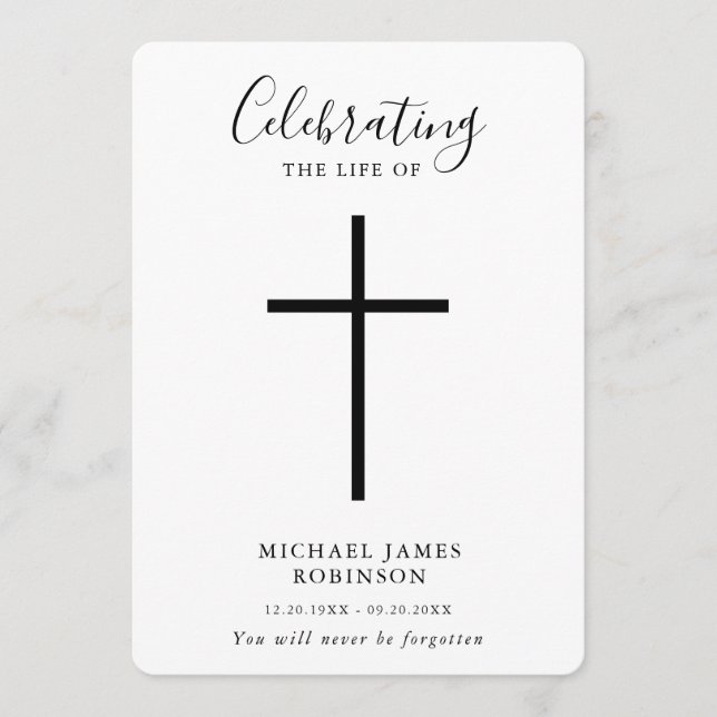 Simple Cross Celebration of Life Order of Service Programme (Front)