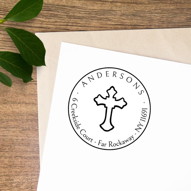 Simple Cross Christian Family Return Address Self-inking Stamp (Creator Uploaded)