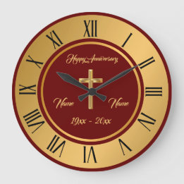Simple Cross Customise Gold Anniversary Large Clock