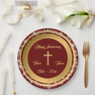 Simple Cross Customise Gold Anniversary Paper Plate