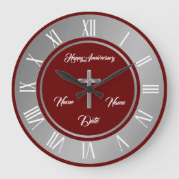 Simple Cross Customise Silver Anniversary Large Clock