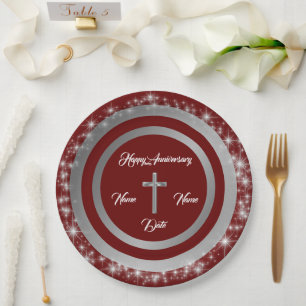 Simple Cross Customise Silver Anniversary Paper Plate