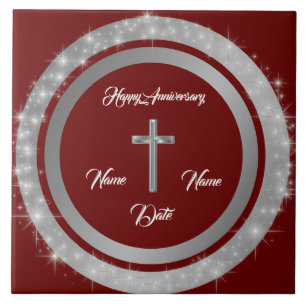 Simple Cross Customise Silver Anniversary Tile