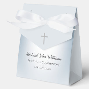 Simple Cross Dusty Blue Boys First Communion Favour Box