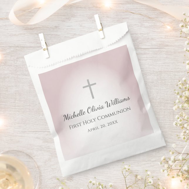 Simple Cross Elegant Rose Gold First Communion  Favour Bags (Clipped)