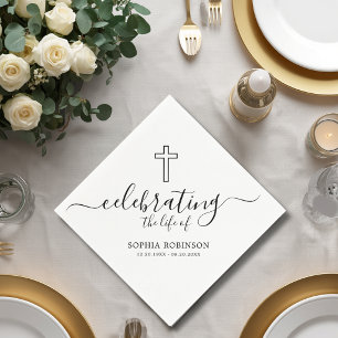Simple Cross Elegant Script Funeral Memorial Napkin