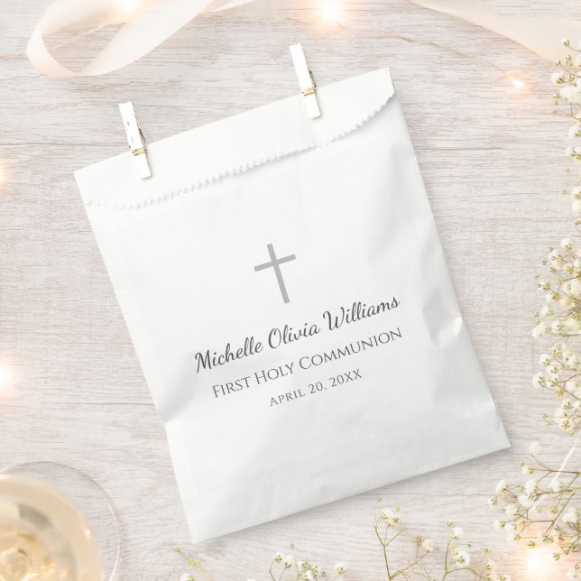 Simple Cross First Communion Elegant Typography  Favour Bags (Clipped)