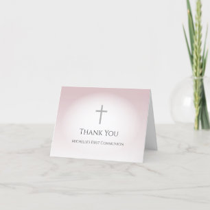 Simple Cross First Communion Rose Gold Elegant Thank You Card