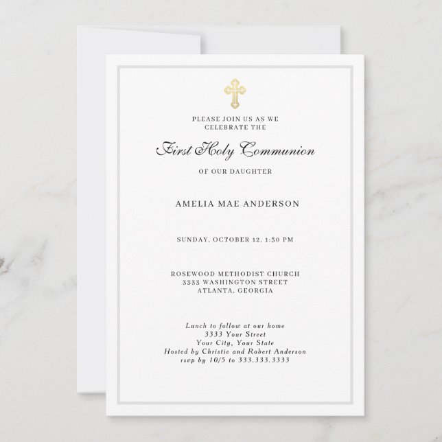 Simple Cross First Holy Communion Invitation (Front)