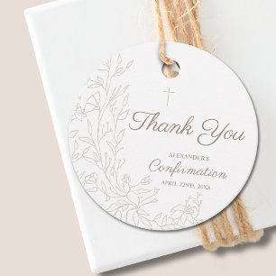 Simple Cross Floral Thank You Confirmation Favour Tags