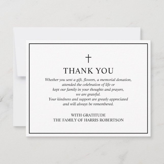 Simple Cross Funeral Flat Thank You Card (Front)