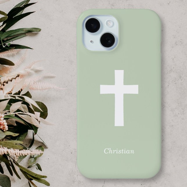 Simple Cross Green Case-Mate iPhone Case (White Cross on Green Phone Case)