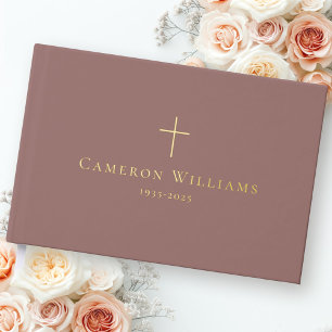 Simple cross loving memory funeral memorial guest book