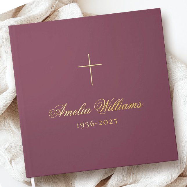 Simple cross loving memory funeral memorial mauve guest book (Simple cross loving memory funeral memorial mauve guest book)