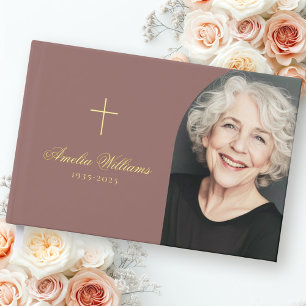 Simple cross loving memory funeral memorial photo guest book