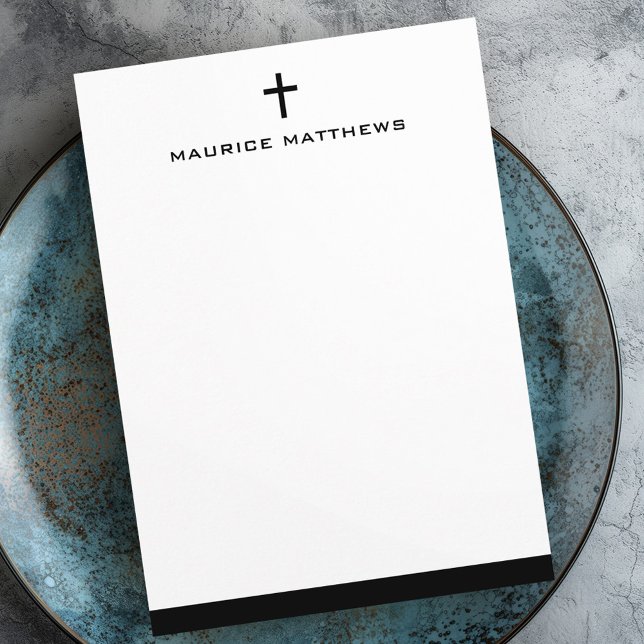 Simple cross masculine name black border flat card (Simple cross masculine name black border flat note card)