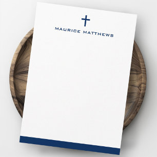 Simple cross masculine name dark blue border flat card