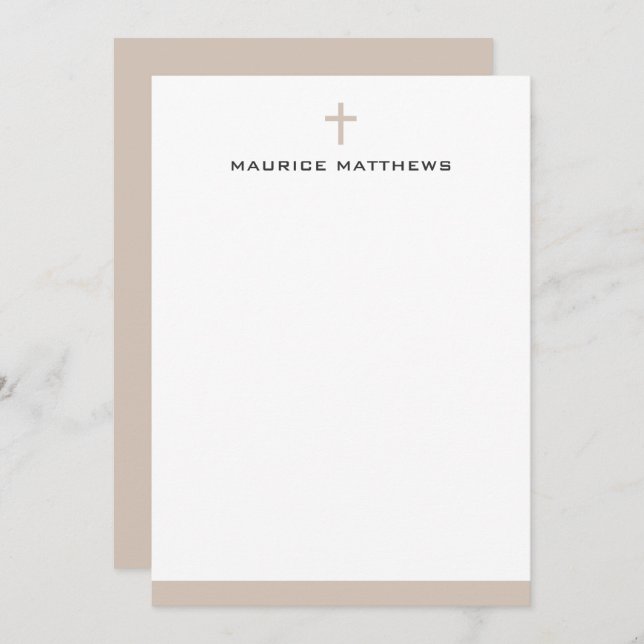 Simple cross name light mocha brown border flat card (Front/Back)