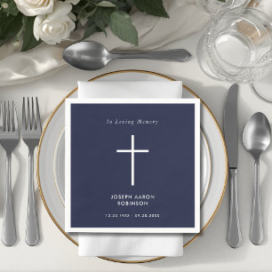 Simple Cross Navy Blue Funeral Memorial Napkin
