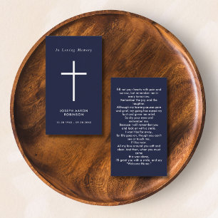 Simple Cross Navy Blue Memorial Prayer Card
