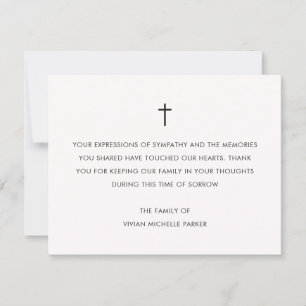 Simple Cross Off White Funeral Acknowledgement Thank You Card