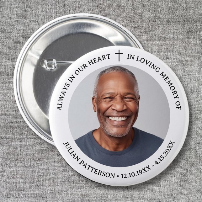 Simple Cross Photo Funeral Memorial Keepsake  6 Cm Round Badge (Creator Uploaded)