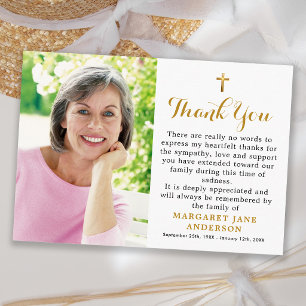 Simple Cross Photo Personalised Elegant Funeral Thank You Card