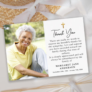 Simple Cross Photo Personalised Message Funeral Thank You Card