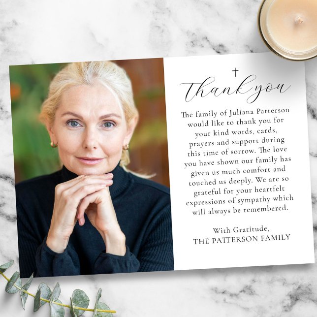 Simple Cross Photo Personalised Message Funeral  Thank You Card (Creator Uploaded)