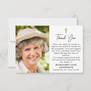 Simple Cross Photo Personalised Message Funeral Thank You Card