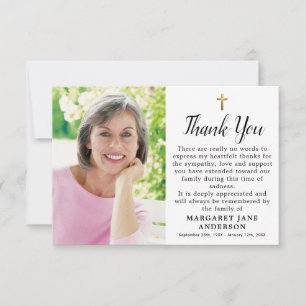 Simple Cross Photo Personalised Sympathy Funeral Thank You Card