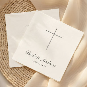 Simple Cross Script Baptism Napkin