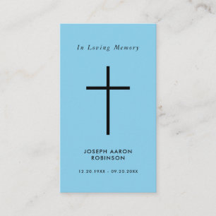 Simple Cross Sky Blue Memorial Prayer Card