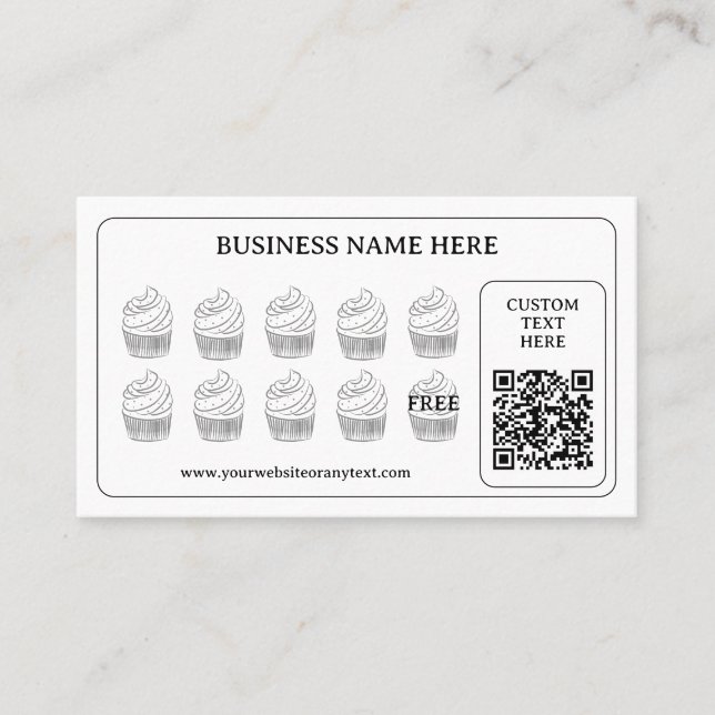 Simple Cupcake QR Code Bakery Gift Coffee Shop Loyalty Card (Front)