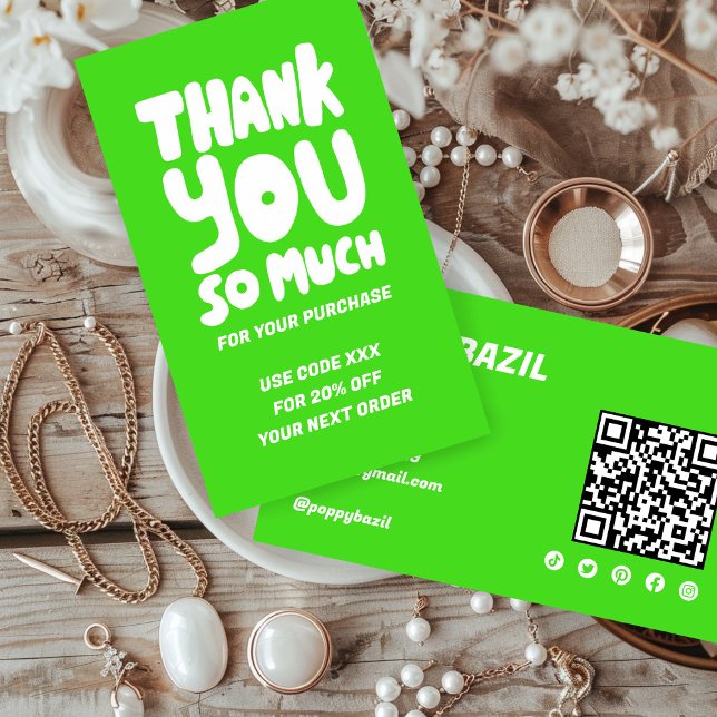Simple Curves Order Thank You Lime Social QR Code  Business Card (Simple Curves Order Thank You Lime Social QR Code Lime Green Brat Business Card
)
