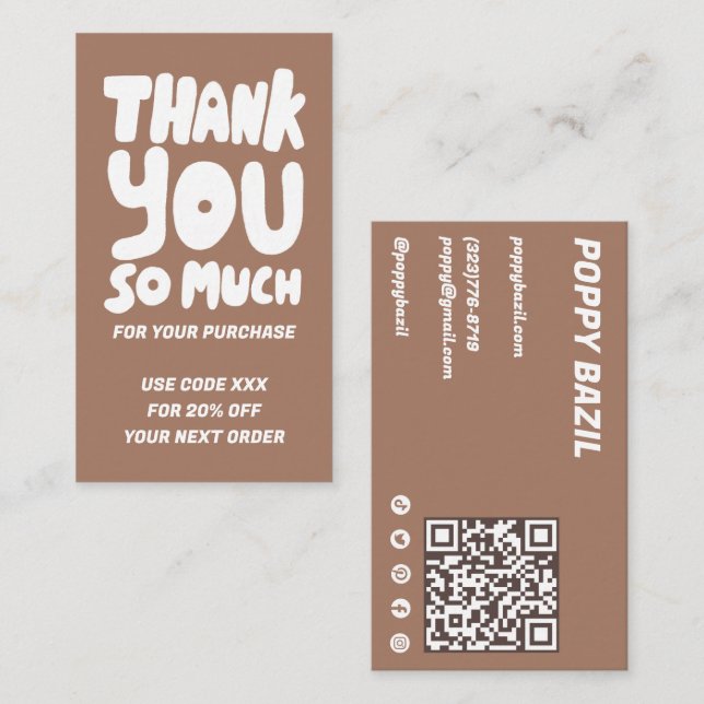Simple Curves Order Thank You Social QR Code Mocha Business Card (Front/Back)