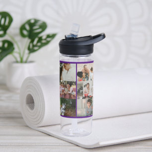 Simple Custom 12 Photo Collage Family Personalised Water Bottle