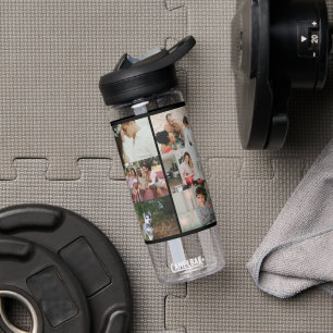Simple Custom 12 Photo Collage Family Personalized Water Bottle