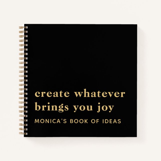 Simple Custom 2 Motivational Quote Gold Black Notebook (Front)